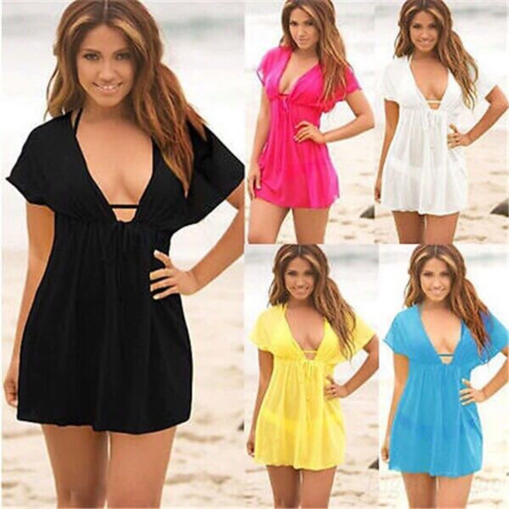 Summer Women Sexy Deep V-Neck Beach Dress 2026